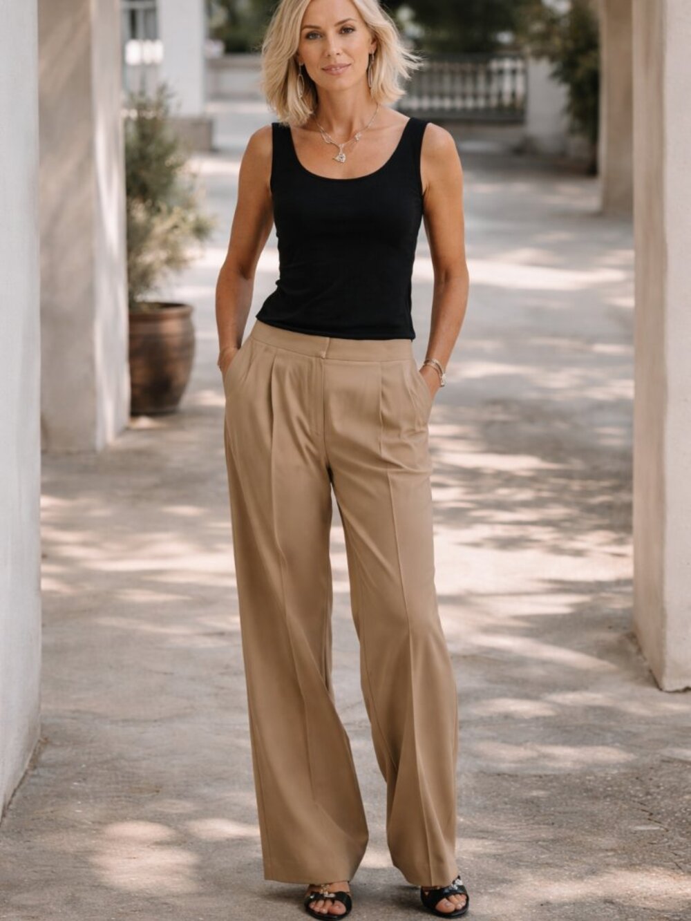 Max Mara Silk Pants Beige Straight Leg Altered Hem Flawed